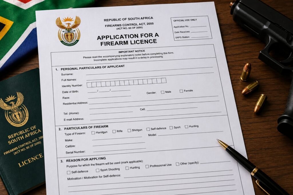 Firearm licence renewal application documents in South Africa